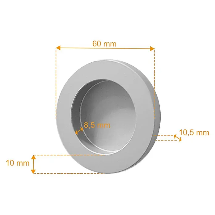 Inova Schiebetür-Komplettset Glasschiebetür ESG Kreis teil satiniert 880 x 2035 mm mit Softclose - 880 x 2.035 mm - Rundes, silbergraues Griffmuschel, geeignet für Schiebetüren.
