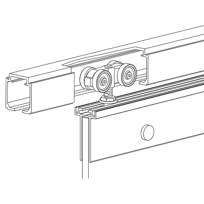 Inova Schiebetür-Komplettset Glas vollsatiniert mit Stabgriff in schwarz - 900 x 2.035 mm - Metallisches Schiebetürschienensystem mit Rollenmechanismus und Türflügelprofil.