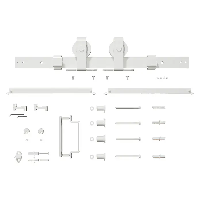 Inova Glasschiebetür Loft Komplettset ESG Klarglas 900 x 2150 mm 3 Felder mit Softclose - 900 x 2.150 mm, Klarglas - Weißes Schiebetür-Beschlagsset für Scheunentüren, inklusive Schiene, Rollen, Griff und Montagezubehör.
