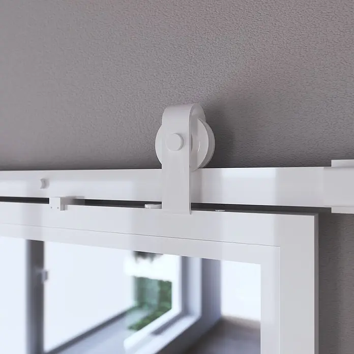 Inova Glasschiebetür Loft Komplettset ESG Klarglas 900 x 2150 mm 3 Felder mit Softclose - 900 x 2.150 mm, Klarglas - Weißes Scheunentor-Rollen- und Schienensystem.