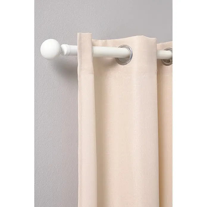 Visillo para ventana Lille Set de 2 uds - An x Al: 140 x 260 cm, 100% poliéster, Taupe, 2 ud. - Cortina beige claro con ojales metálicos en una barra blanca.