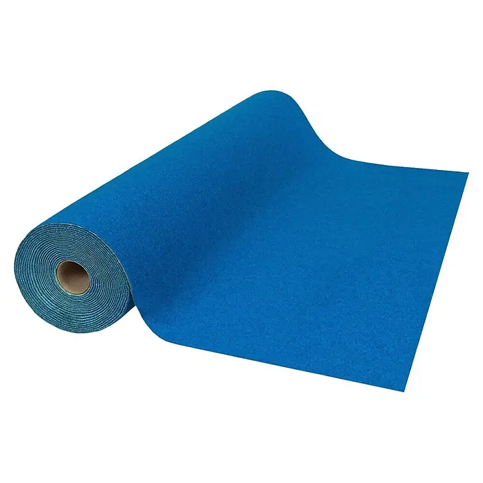 Rasenteppich Park - L x B: 200 x 100 cm, Blau, Mit Drainagenoppen - Gerollter blauer Filzteppich, teilweise ausgerollt.