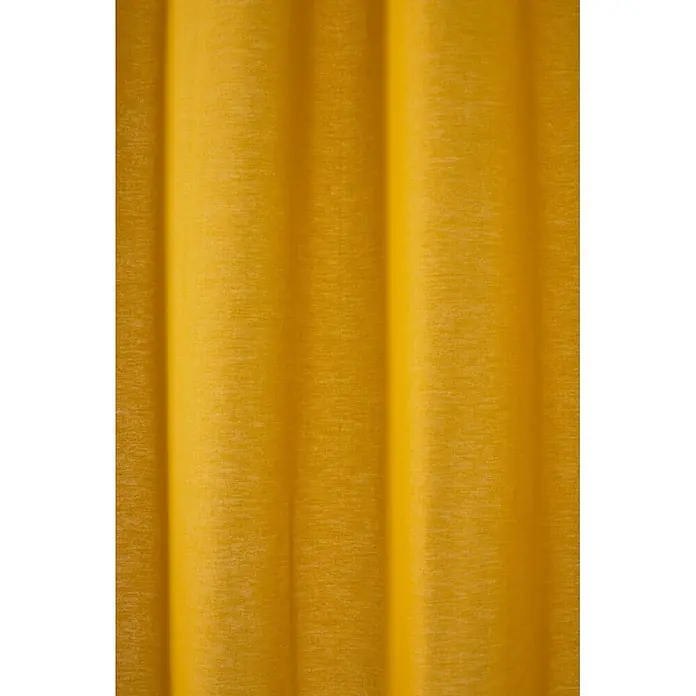 Cortina con ollaos New Panama - An x Al: 135 x 260 cm, Amarillo, Materiales naturales - Cortina de tela amarilla plisada con textura tejida visible.