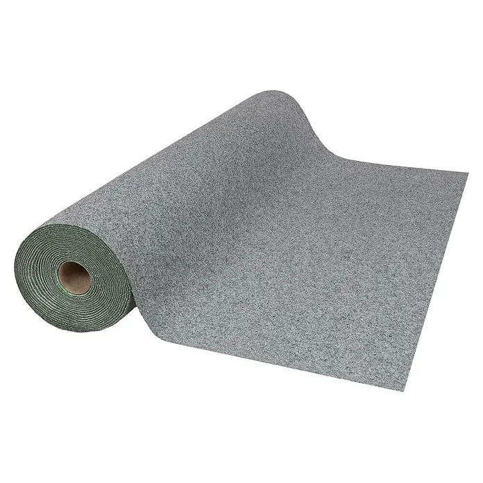 Rasenteppich Park - L x B: 100 x 100 cm, Hellgrau, Mit Drainagenoppen - Rolle aus grauem Filzstoff, teilweise abgerollt, zeigt die weiche Textiltextur.