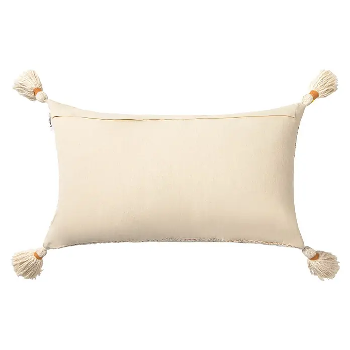 Cojín Ray - 30 x 50 cm, Poliéster, Natural, Rectangular - Cojín rectangular crema de tejido texturizado con borlas en las cuatro esquinas.