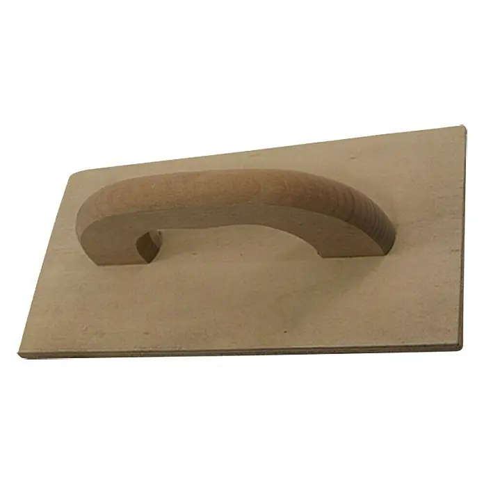 Heka Llana para frotar - Madera laminada, 32 x 18 cm - Primer plano de una llana de madera con mango para trabajos de construcción o enlucido, resistente y fácil de manejar.