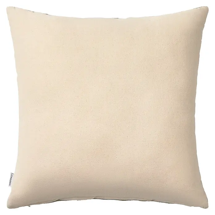 Cojín Natsu - 45 x 45 cm, Verde, Cuadrado - Cojín decorativo cuadrado de color crema, hecho de tela texturizada con una pequeña etiqueta 'TENDENCE'.