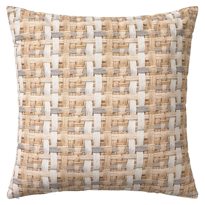 Cojín Efecto yute trama - 30 x 50 cm, Textil, Marrón, Rectangular - Cojín decorativo cuadrado con un patrón tejido en beige, crema y gris.