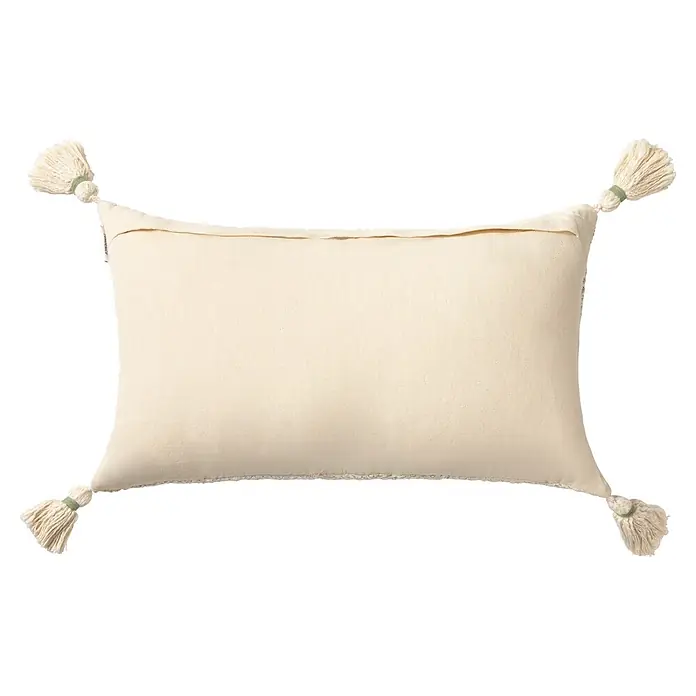 Cojín Ray - 30 x 50 cm, Crudo, Rectangular - Cojín rectangular blanco roto con borlas en cada esquina.