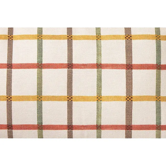 Cojín Cuadro simple - 30 x 50 cm, Poliéster, Natural, Rectangular - Tela a cuadros tejida con rayas blanquecinas, rojas, amarillas, marrones y verdes.