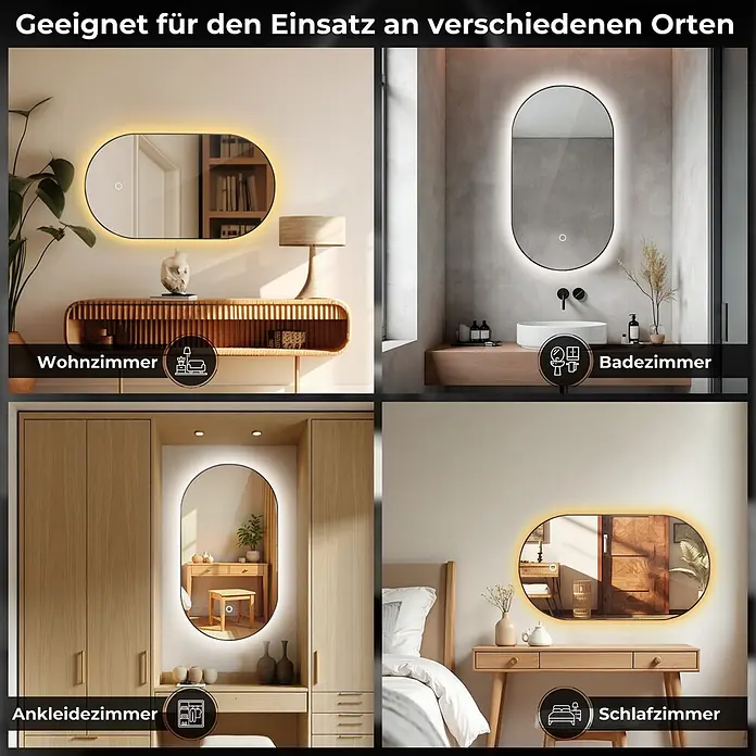 Lumoire Lichtspiegel ONYX - 60 x 90 cm - Ovaler beleuchteter Spiegel mit leuchtendem Rand, geeignet für den Einsatz in verschiedenen Räumen.
