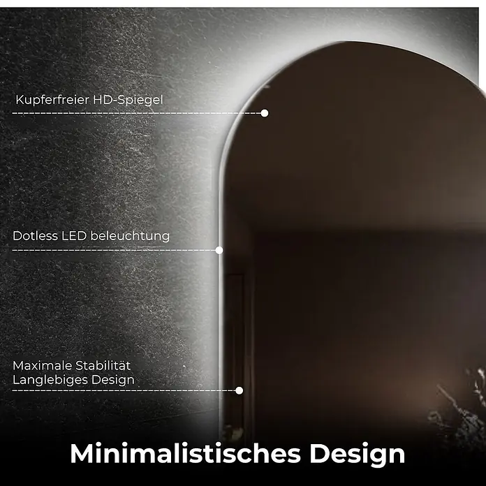 Lumoire Lichtspiegel SERENITY -  - Gewölbter LED-Spiegel mit Hintergrundbeleuchtung, kupferfreiem HD-Glas, punktloser Beleuchtung und minimalistischem Design.