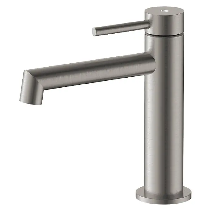 GME Grifo de lavabo Persio - Acero, Satinado - Grifo monomando de metal cepillado con diseño moderno y minimalista.