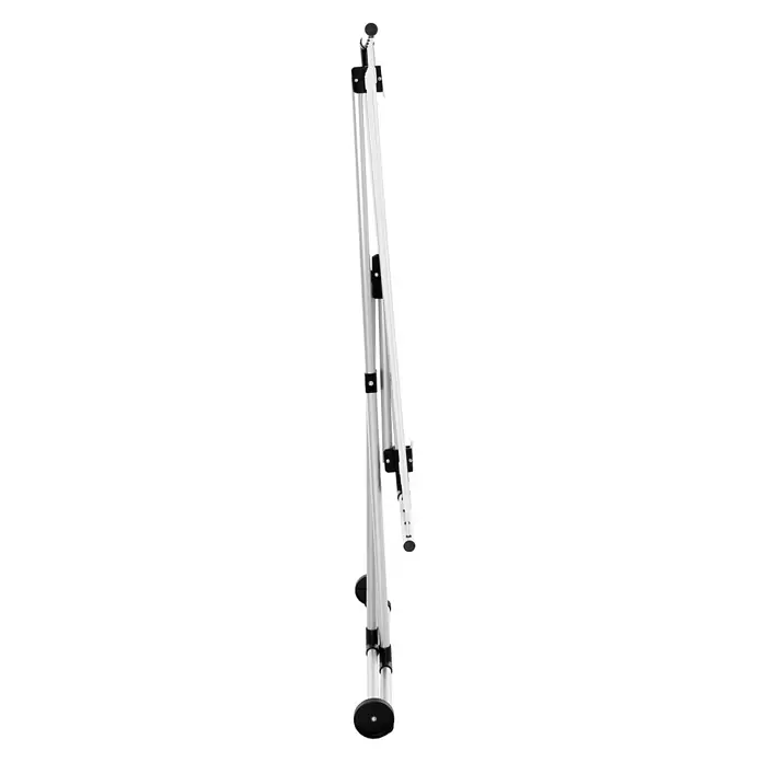 Stewi Stand-Wäscheständer 1502 - L x B x H: 160 x 44 x 92 cm, alu / schwarz - Zusammengeklappter silberfarbener Displayständer mit schwarzen Kunststoffelementen.