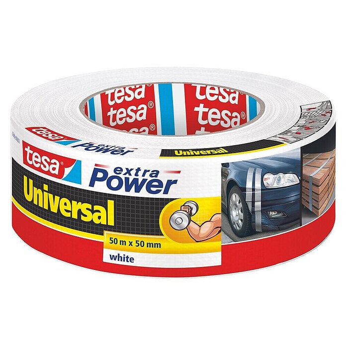 tesa Extra Power Folienband Universal (Weiß, 50 m x 50 mm)