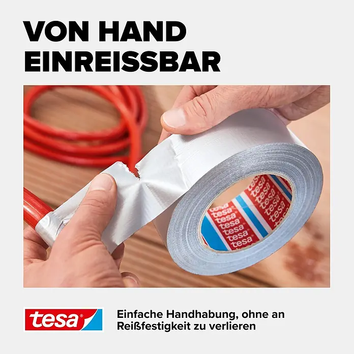 Tesa Extra Power Folienband Universal - Weiß, 50 m x 50 mm - Silbernes tesa Klebeband, das von Hand leicht zerrissen wird, für einfache Anwendung.