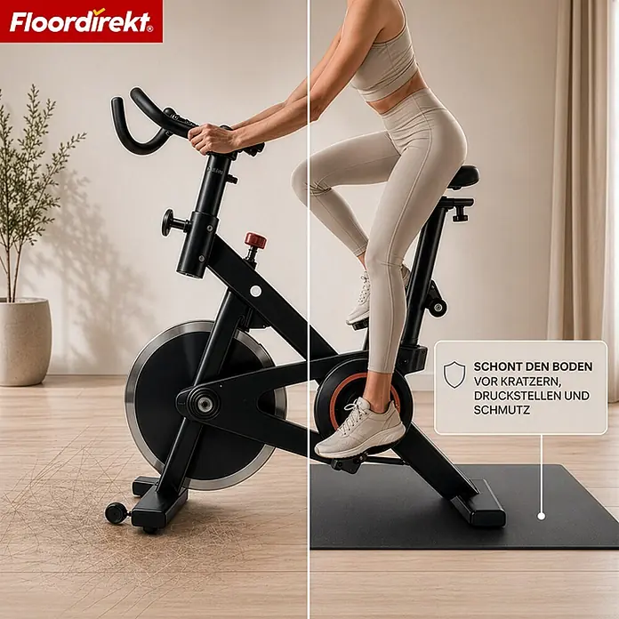 Floordirekt Fußbodenschutzmatte Sparta - Für Fitnessgeräte - 130 x 70 cm, Schwarz, Kunststoff - Schwarze Schutzmatte unter einem Heimtrainer, schützt den Boden vor Kratzern und Druckstellen.