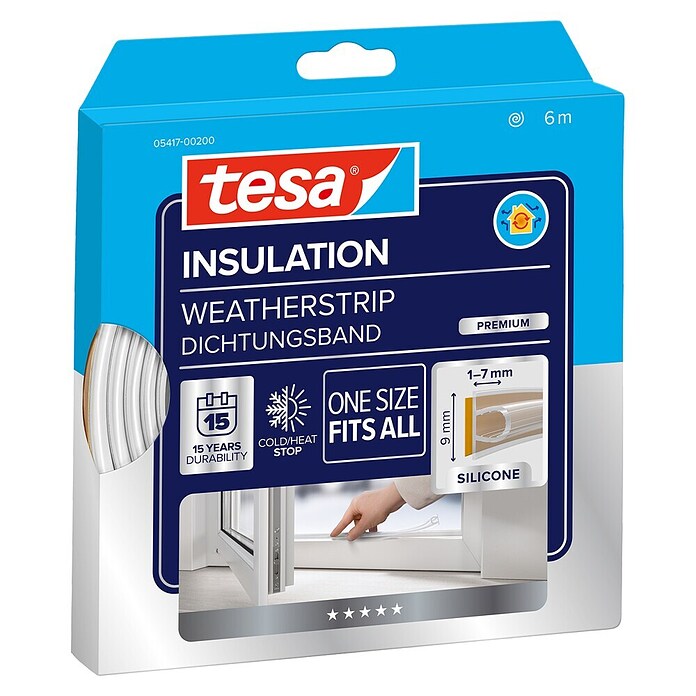 tesa MOLL Silikondichtung Premium Flexible (Transparent, 6 m x 9 mm x 7 mm, Geeignet für: Spaltenbreiten 1 - 7 mm)