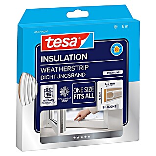 Tesa INSULATION Silikondichtung Premium Flexible (Transparent, 6 m x 9 mm x 7 mm, Geeignet für: Spaltenbreiten 1 - 7 mm)