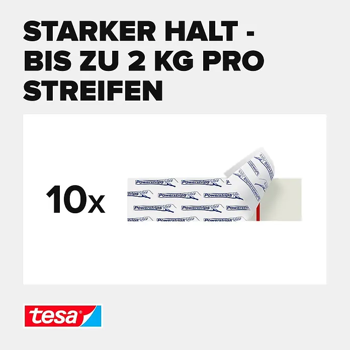 Tesa Powerstrips Selbstklebestrip Large - 10 Stk. - tesa Powerstrips: eine Packung mit 10 starken Klebestreifen, hält bis zu 2 kg pro Streifen.
