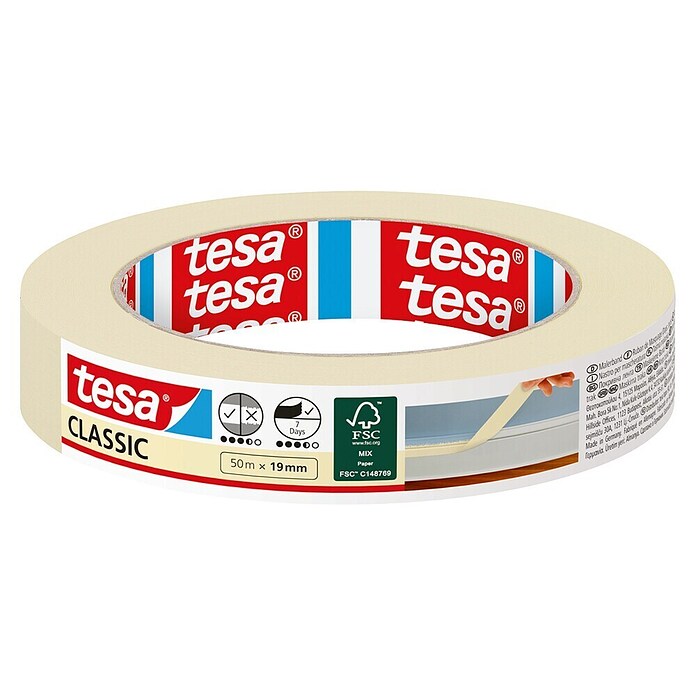 Tesa Classic Maler-Kreppband (50 m x 19 mm)