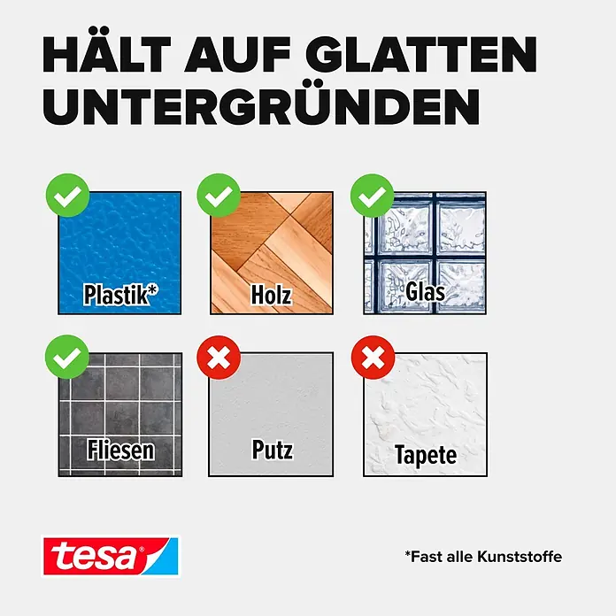 Tesa Doppelseitiges Klebeband Universal Tape with Nano Power - 3 m x 30 mm - Tesa Klebeprodukt hält auf glatten Oberflächen wie Kunststoff, Holz, Glas und Fliesen, aber nicht auf Putz oder Tapete.
