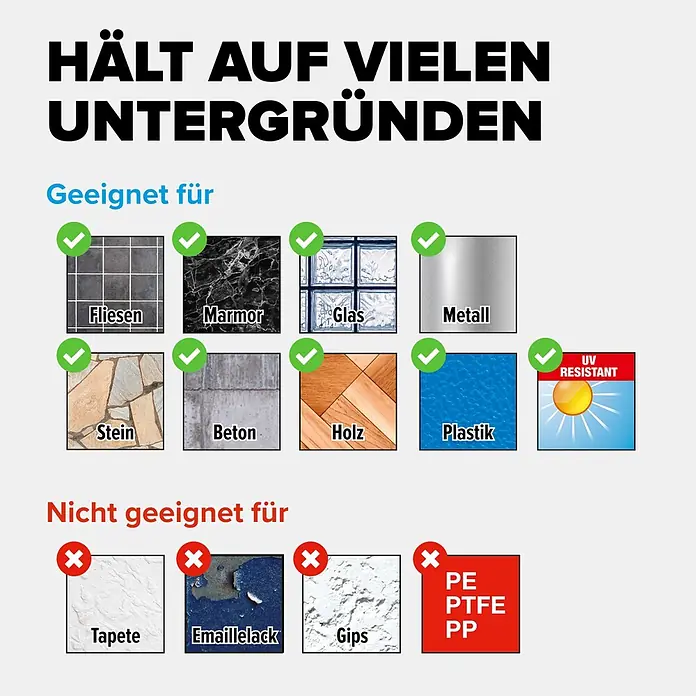 Tesa Smooz Toilettenpapierhalter - Ohne Deckel, Chrom, Glänzend - Übersicht: Produkt haftet auf Fliesen, Marmor, Glas, Metall, Stein, Beton, Holz, Kunststoff (UV-beständig); nicht auf Tapete, Emaille, Gips, PE/PTFE/PP.