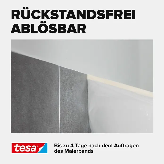 Tesa Abdeckfolie Easy Cover Economy - L x B: 33 m x 55 cm - Tesa Malerband auf einer Wand für saubere Kanten, bis zu 4 Tage rückstandsfrei entfernbar.