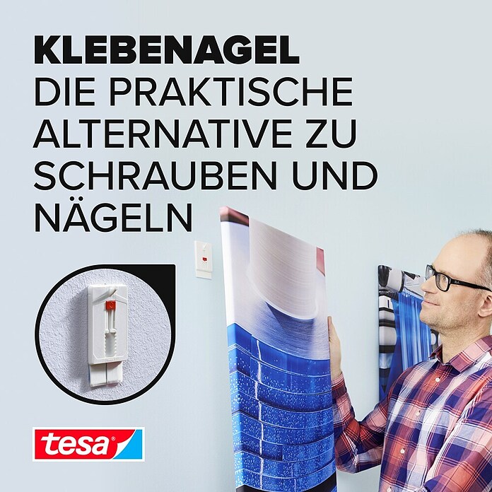 Tesa Verstellbarer Klebenagel (Geeignet für: Tapeten, Belastbarkeit: 2 kg, 2 Stk., Weiß)