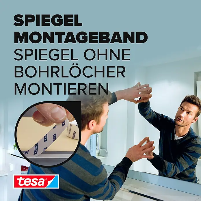 Tesa Powerbond Montageband Spiegel - 5 m x 38 mm - tesa Spiegel Montageband, von Hand aufgetragen zur bohrlochfreien Spiegelmontage.