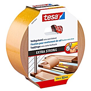 Tesa Verlegeband (25 m x 50 mm, Beidseitig selbstklebend, Rückstandslos entfernbar, Geeignet für: Teppiche)