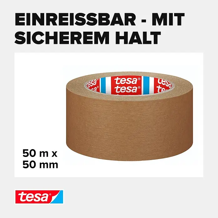 Tesa Paketklebeband Packband ecoLogo - Braun, L x B: 50 m x 5 cm - Braunes Tesa Paketband, 50 m x 50 mm.