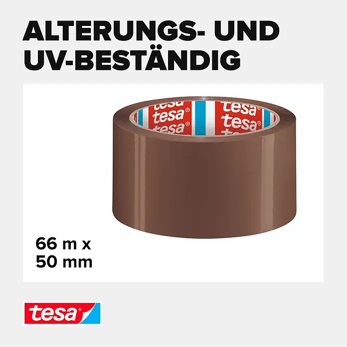 Tesa Pack Paketklebeband Solid & Strong - Braun, 66 m x 50 mm - Braunes Tesa Paketbandrolle, alterungs- und UV-beständig.