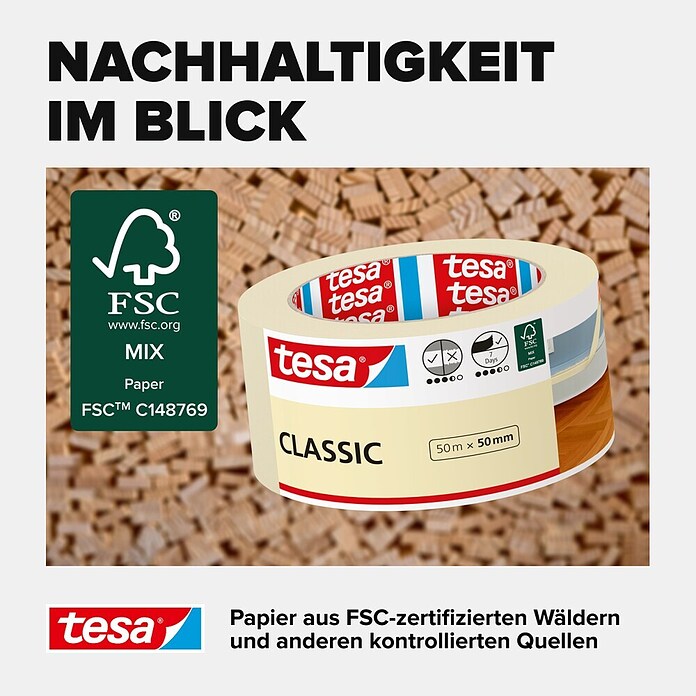 Tesa Classic Maler-Kreppband (50 m x 50 mm)