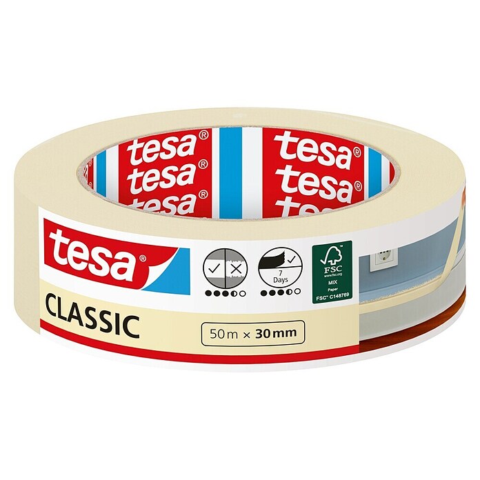Tesa Classic Maler-Kreppband (50 m x 30 mm)