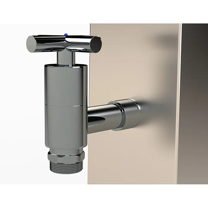 Ideal Eichenwald Pooldusche Mischbatterie - Edelstahl - Glänzendes Chrom-Eckventil mit T-Griff und blauem Punkt, für Sanitäranschluss.