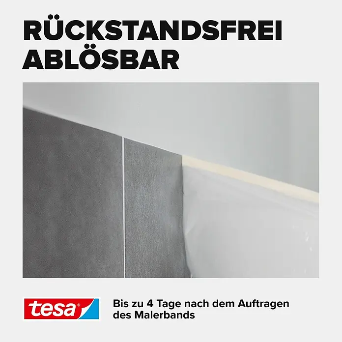 Tesa Abdeckfolie Easy Cover Economy - L x B: 33 m x 140 cm - Tesa Malerband wird rückstandsfrei von einer Wand abgezogen.