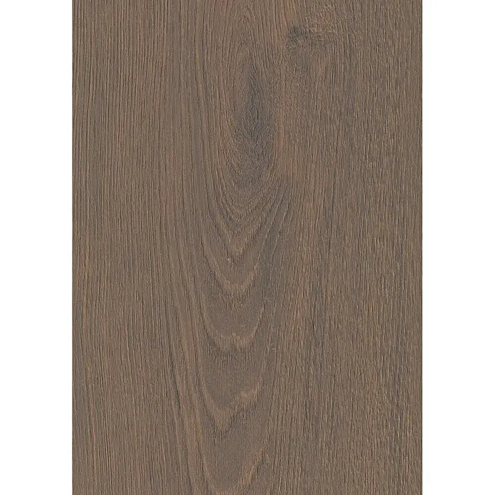 Krono Original Laminat Durastar Herringbone - Dark Montanara Oak, Fischgrät, 630 x 126 x 9 mm - Dunkelbraune Holzmaserung mit Ast und vertikalen Linien.