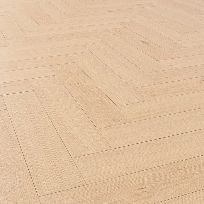 Krono Original Laminat Durastar Herringbone - Blonde Montanara Oak, Fischgrät, 630 x 126 x 9 mm - Helles Holzparkett im Fischgrätmuster.