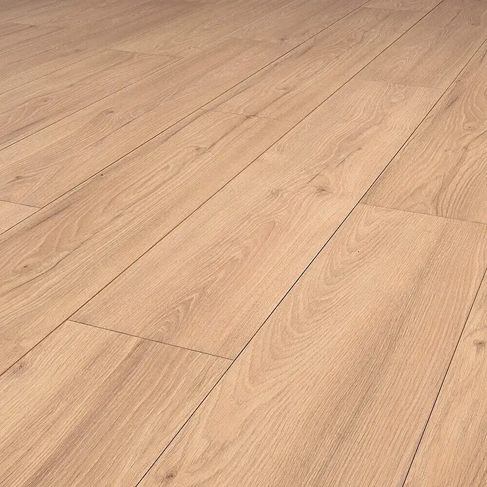 Krono Original Laminat Durastar - Honey Ribera Oak, Landhausdiele, 1.288 x 245 x 13 mm - Hellbrauner Laminatboden mit natürlicher Holzmaserung.
