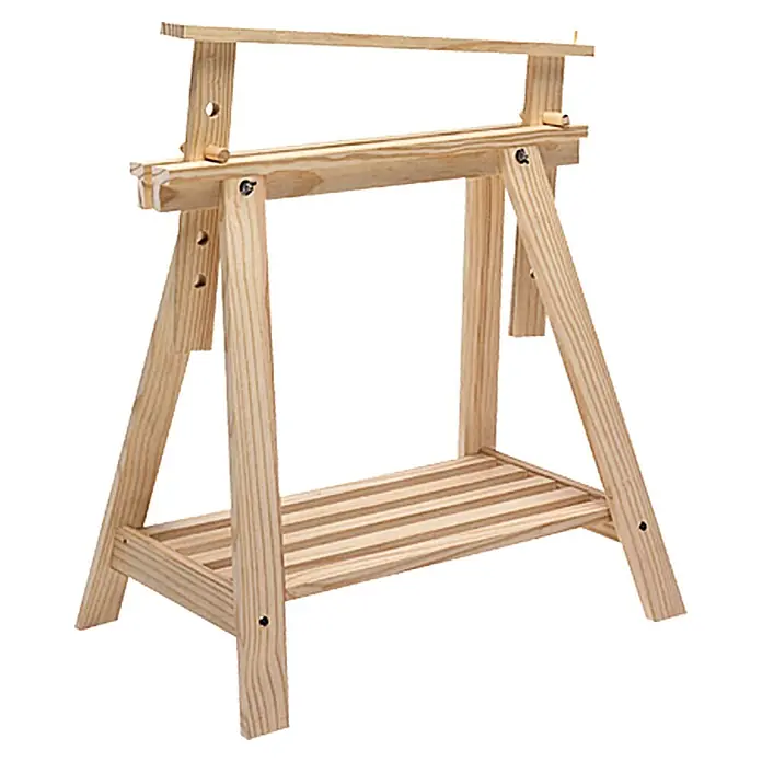 Astigarraga Holzbock Architekt - Tragkraft: 400 kg, Höhe: 70 cm, Kiefer, Natur - Ein naturbelassener Holzpflanzenständer mit zwei Ablagen, ideal für die stilvolle Präsentation von Pflanzen im Innenbereich.