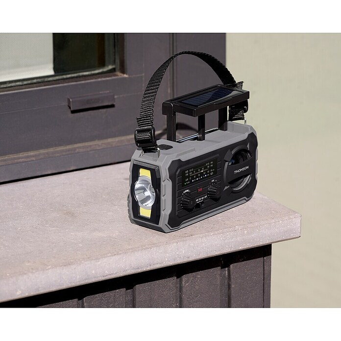 Thomson Radio de batería solar de emergencia RT280G (Gris, 8,8 x 16,8 x 7 cm, AM / FM / LINTERNA) | BAUHAUS