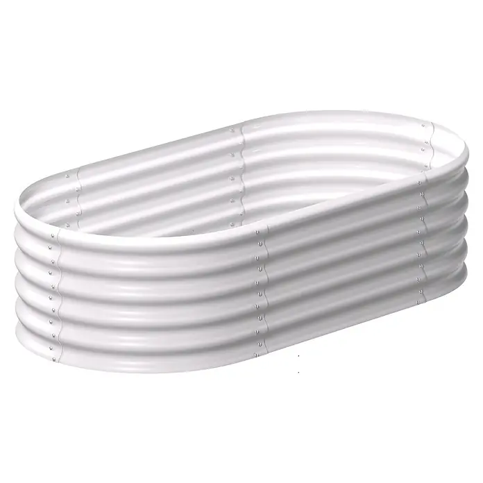 Vitavia Hochbeet Terra 401 - 162 x 82 x 40,1 cm, Zincalume®, Blank - Weißes, ovales, gewelltes Hochbeet aus Metall.