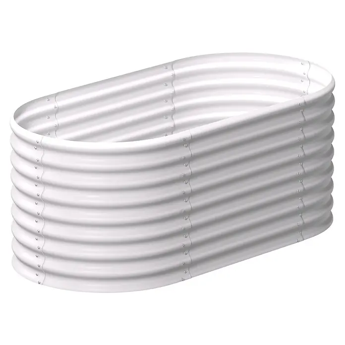 Vitavia Hochbeet Terra 630 - 162 x 82 x 63 cm, Zincalume®, Blank - Weißes, ovales Hochbeet aus gewelltem Metall.