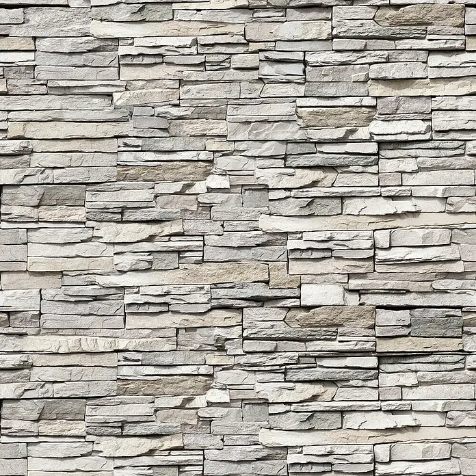 GEO Alu-Verbundplatte - 100 x 210 cm, Stone Sand - Strukturierte, hellgraue Verblenderwand aus Naturstein.