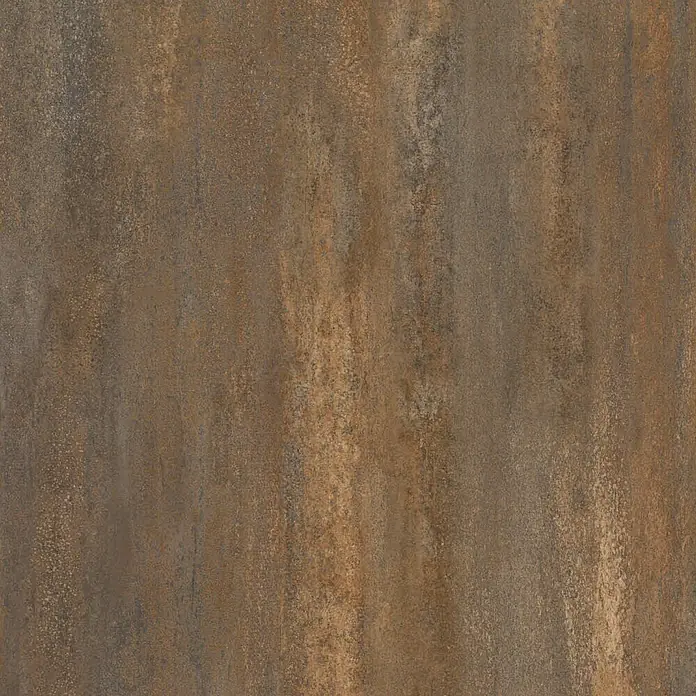 SanDesign Alu-Verbundplatte - 100 x 250 cm, Rost - Strukturierte Fliese mit verwittertem, oxidiertem Metall-Look in Braun-, Rost- und Grautönen.