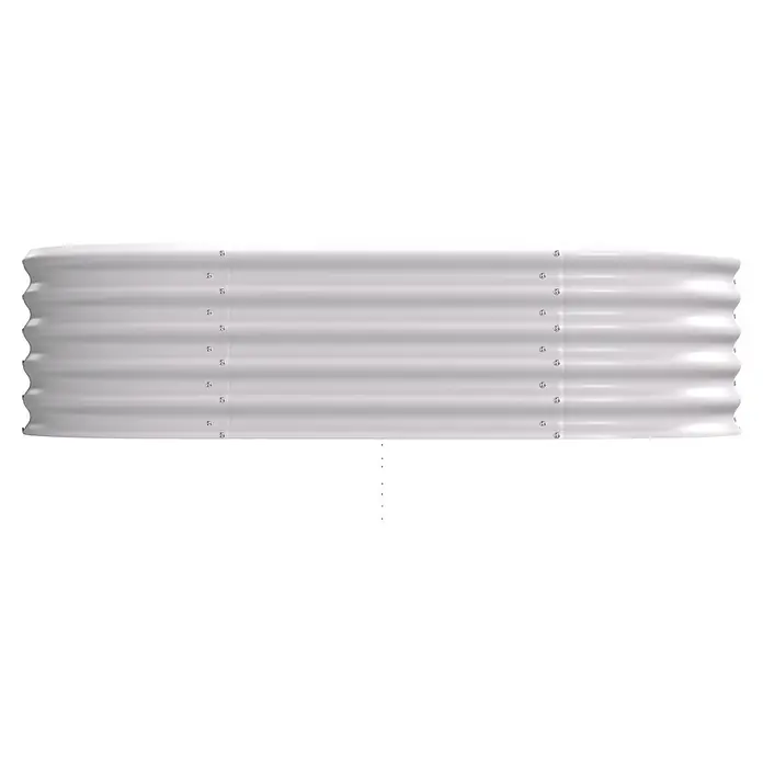 Vitavia Hochbeet Terra 401 - 162 x 82 x 40,1 cm, Zincalume®, Blank - Hellgraues Wellblech-Hochbeet, montiert mit sichtbaren Befestigungen.