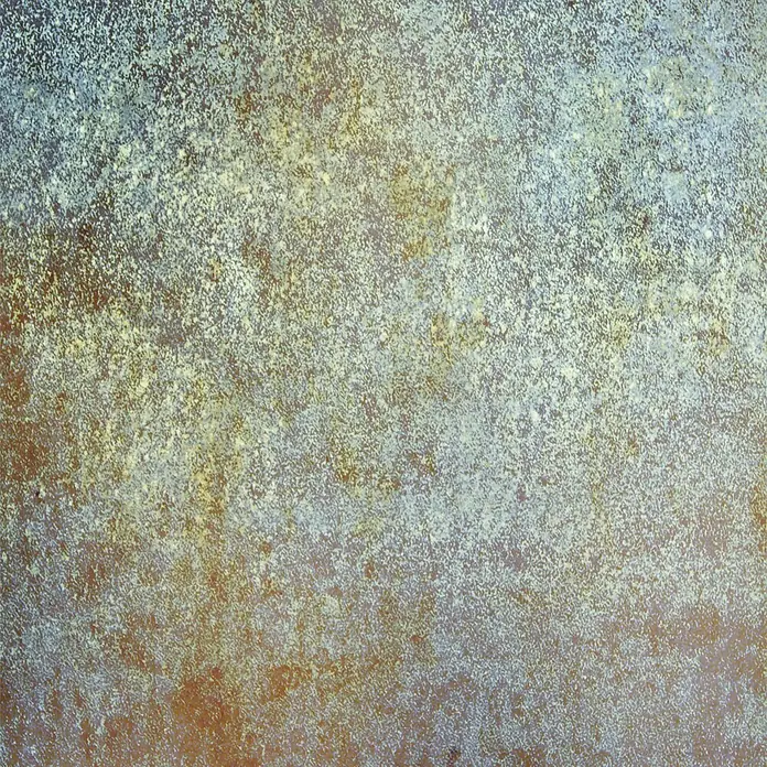 SanDesign Acryl-Verbundplatte - 100 x 250 cm, Colored Rust - Melierte, verwitterte Textur in Blau-, Grün- und Brauntönen.