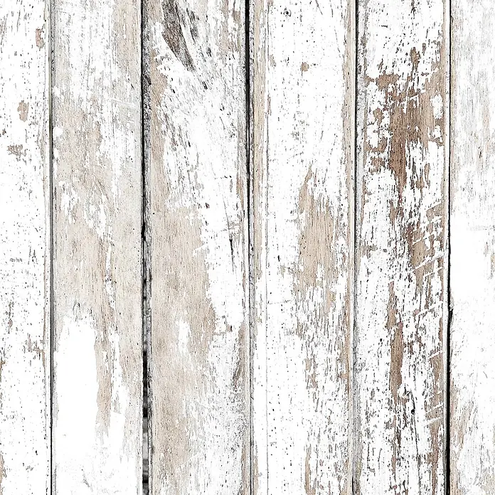 SanDesign Alu-Verbundplatte - 100 x 250 cm, Vintage Wood - Verwitterte weiße Holzplanken mit abblätternder Farbe.
