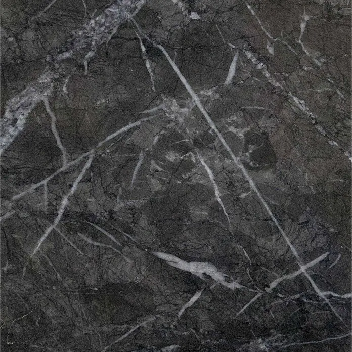 SanDesign Acryl-Verbundplatte - 100 x 250 cm, Black Onyx - Dunkelgrauer Marmor mit markanten weißen und hellgrauen Maserungen.